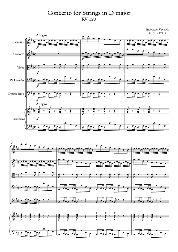 Concerto for Strings in D major RV 123
