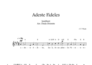 Adeste Fideles (one voice - A major - leadsheet - with lyrics) O Come All Ye Faiful (arr. Duda Oriontte)