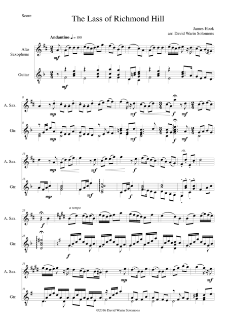 Lass of Richmond Hill for alto saxophone and guitar (arr. David Warin Solomons)