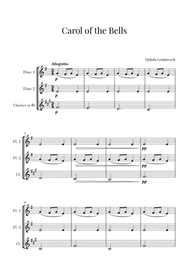 Carol of the Bells for 2 Flutes and Clarinet (Woodwind Trio) (arr. Cadenza Editions)