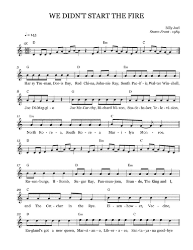 We Didn't Start The Fire (arr. Brock Chart)