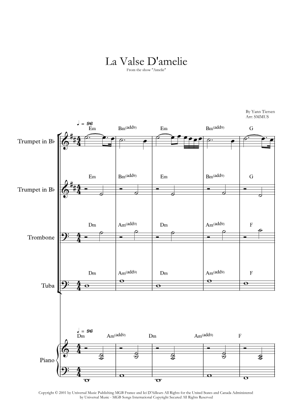 La Valse D'amelie (arr. SMMUS)