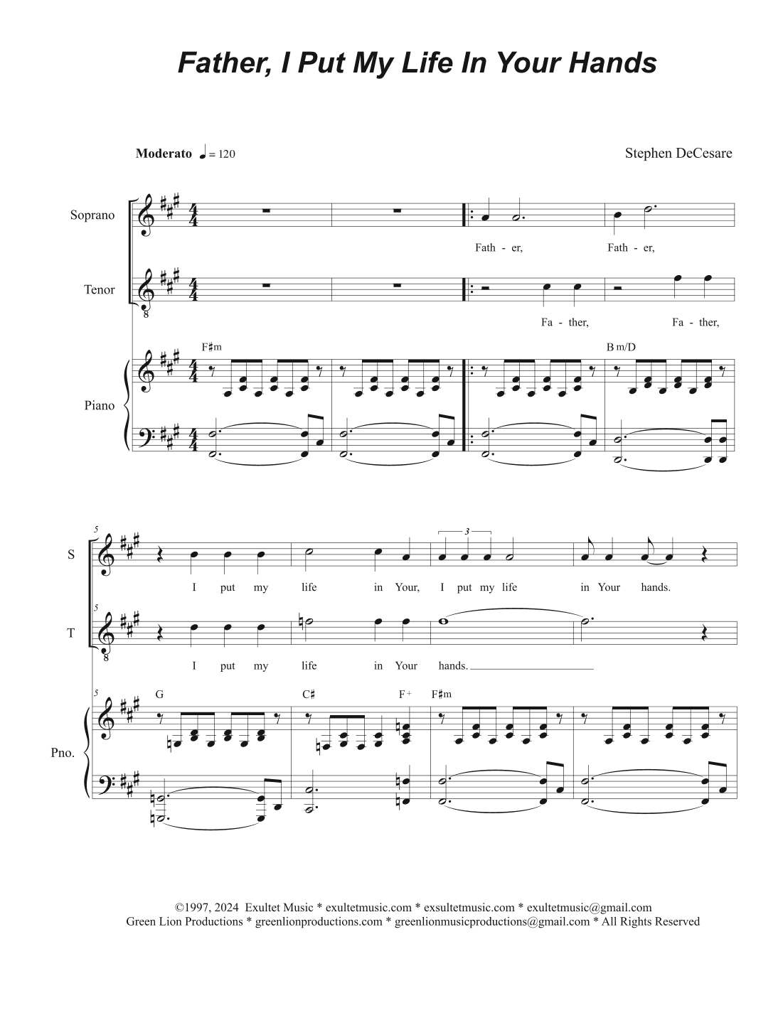 Father, I Put My Life In Your Hands (2-part choir - (Soprano and Tenor)