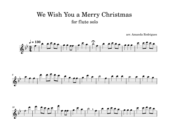 We Wish You a Merry Christmas in Bb Major for Easy Flute Solo (arr. Amanda Rodrigues)
