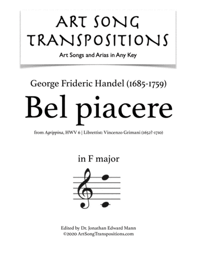 HANDEL: Bel piacere (transposed to F major) (arr. ArtSongTranspositions.com)