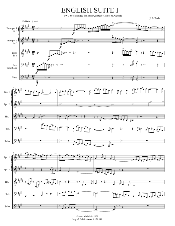 BACH: The Six English Suites Complete BWV 806-811 for Brass Quintet (arr. James M. Guthrie)