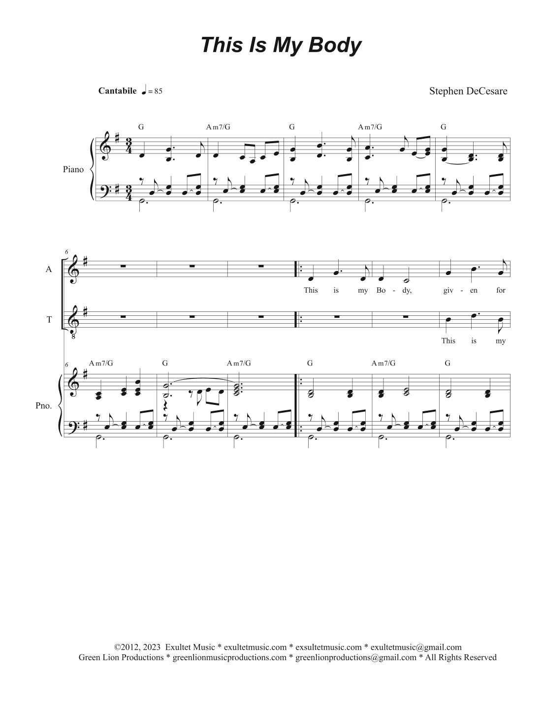 This Is My Body (Vocal Quartet - (SATB)