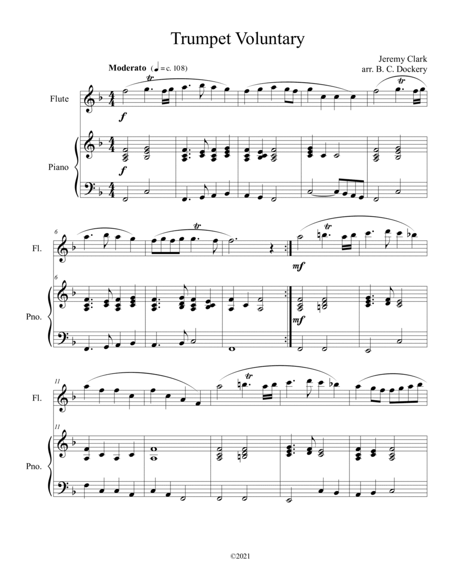 Trumpet Voluntary (Flute Solo) with piano accompaniment (arr. B. C. Dockery)