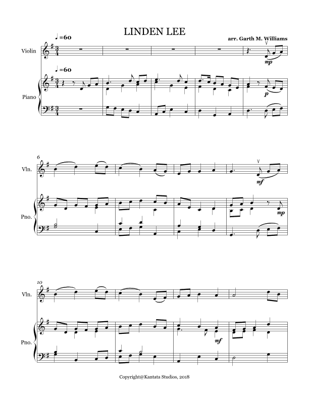 LINDEN LEA FOR VIOLIN AND PIANO
