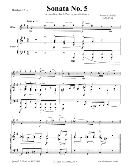 Vivaldi: Sonata No. 5 for Oboe & Piano (arr. James M. Guthrie, ASCAP)