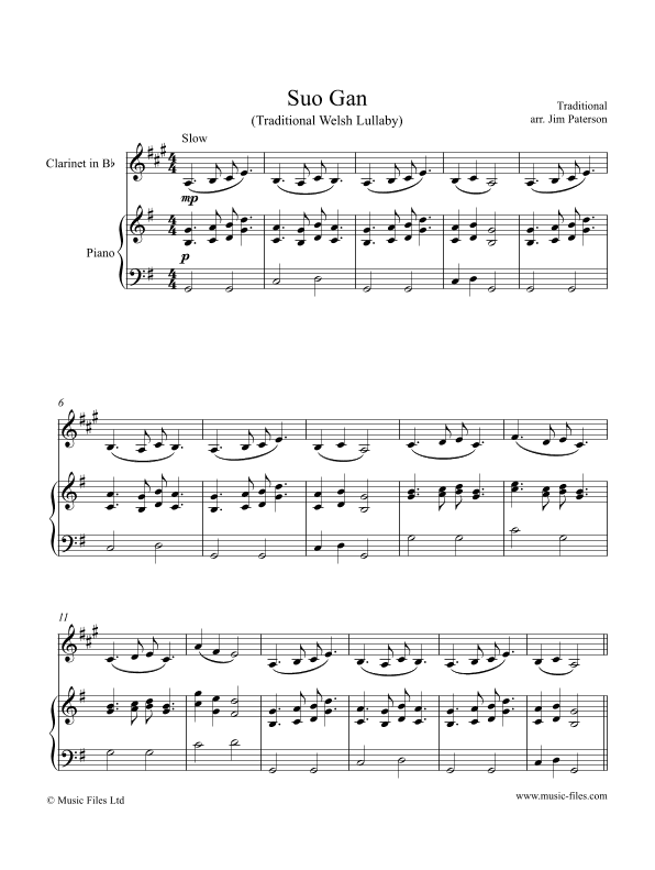 Suo Gân - Welsh Lullaby (clarinet and piano) (arr. Jim Paterson)