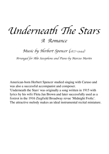 Underneath the Stars for Alto Sax and Piano (arr. Marcus Martin)
