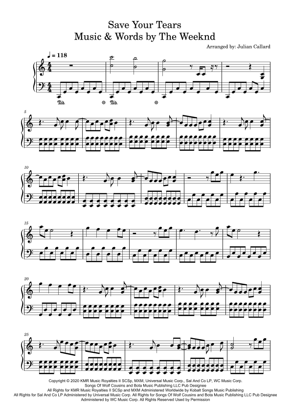 Save Your Tears (arr. Julian Callard)