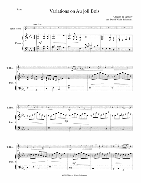Au joli bois (after Claudin de Sermisy) for tenor horn (horn in E flat) and piano (arr. David Warin Solomons)