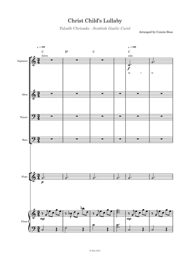 Christ Child's Lullaby (Taladh Chriosda) - SATB, flute, violin or cello and piano with parts pages i (arr. Connie Boss)