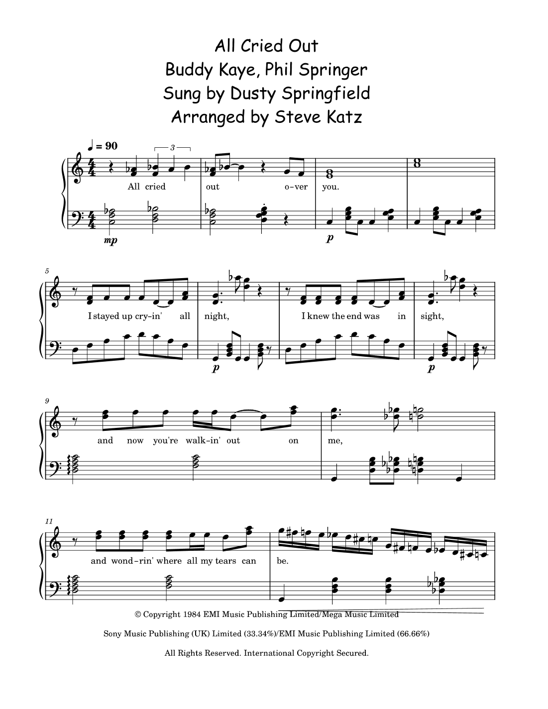 All Cried Out (arr. Steve Katz)