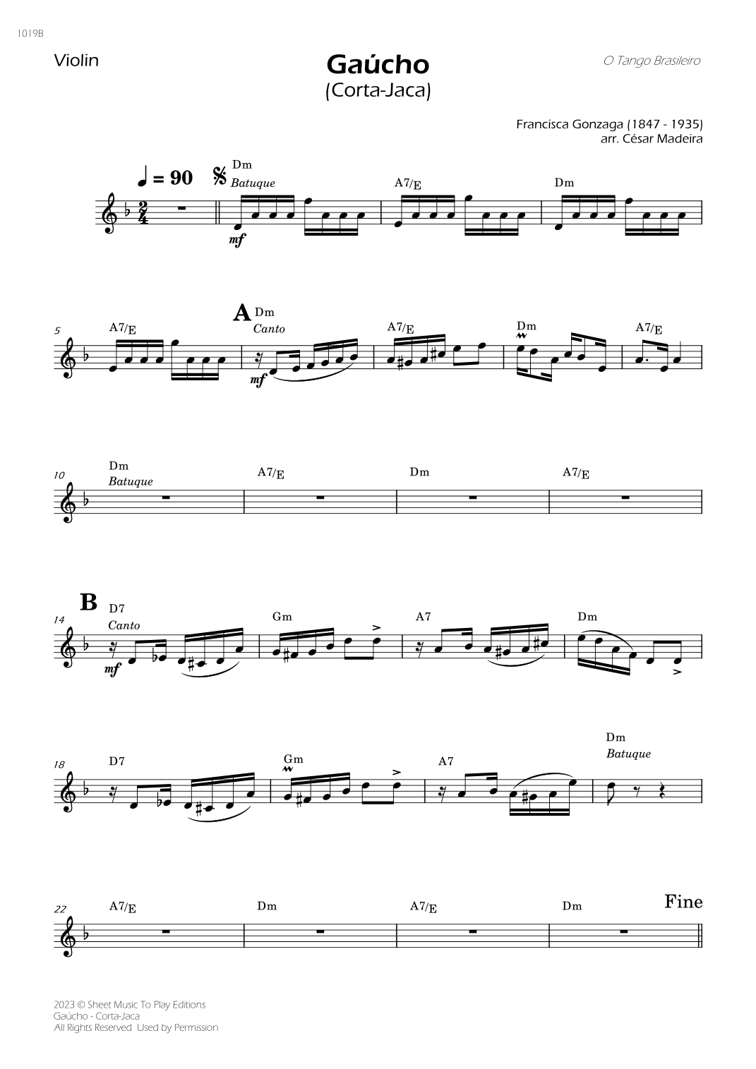 Gaúcho (Corta-Jaca) - Violin Solo - W/Chords (arr. César Madeira)