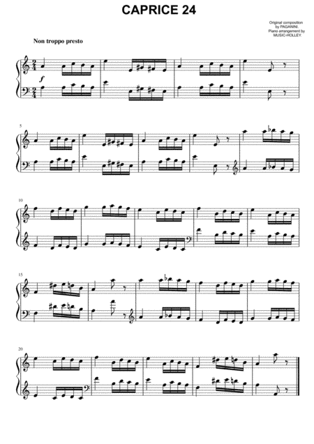 Paganini - Caprice 24 (easy piano) (arr. Music-holley)