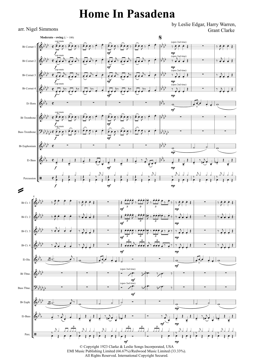 Home In Pasadena (arr. Nigel Simmons)