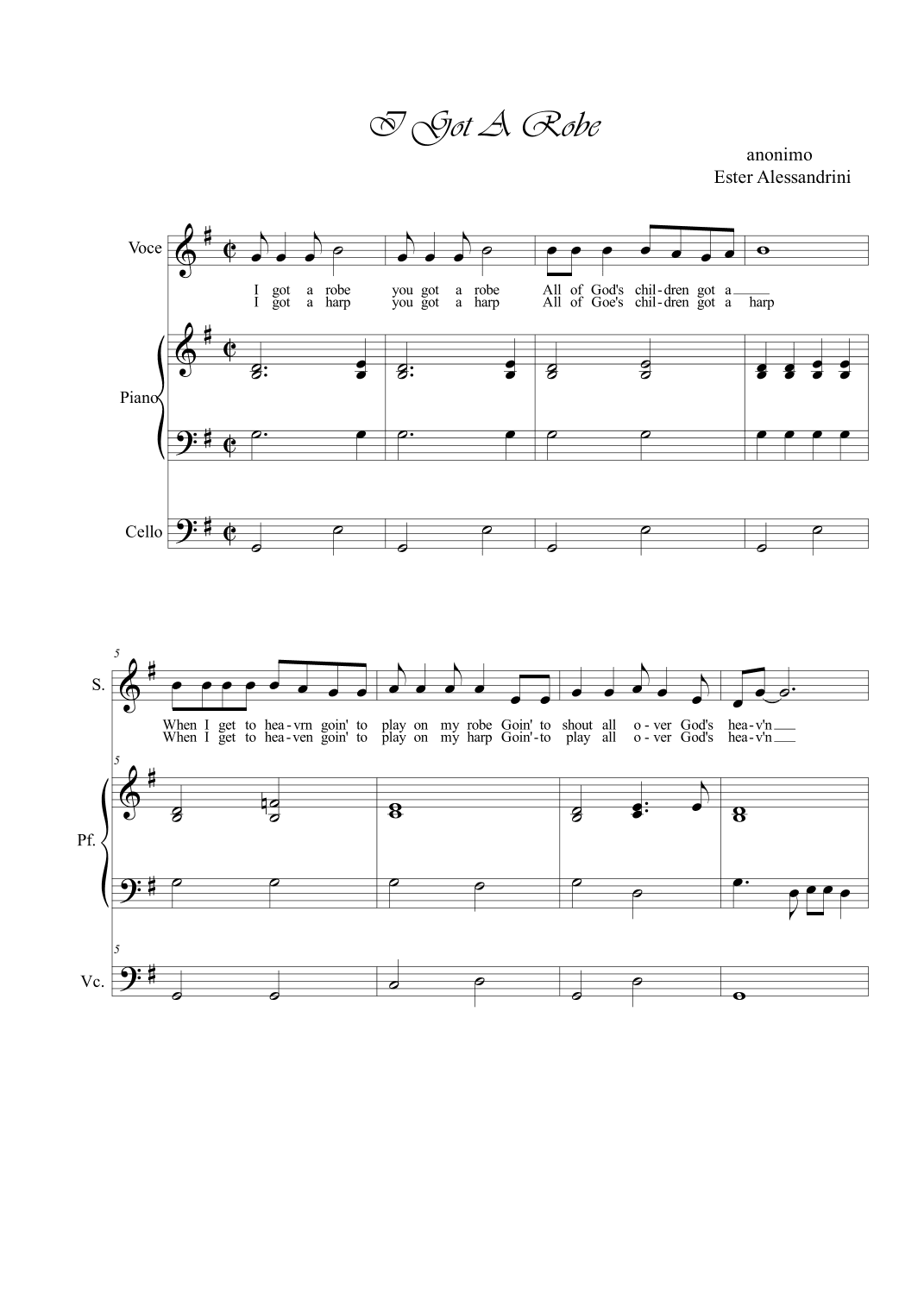 I got a robe. Voice, piano and cello trio (arr. Ester Alessandrini)