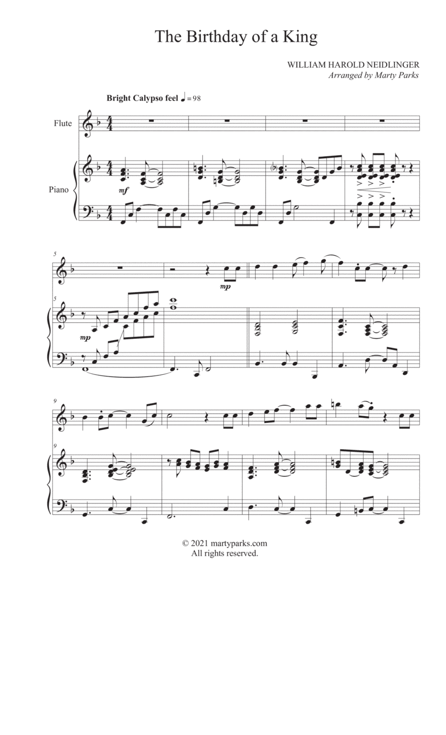 The Birthday of a King (Flute-Piano) (arr. Marty Parks)