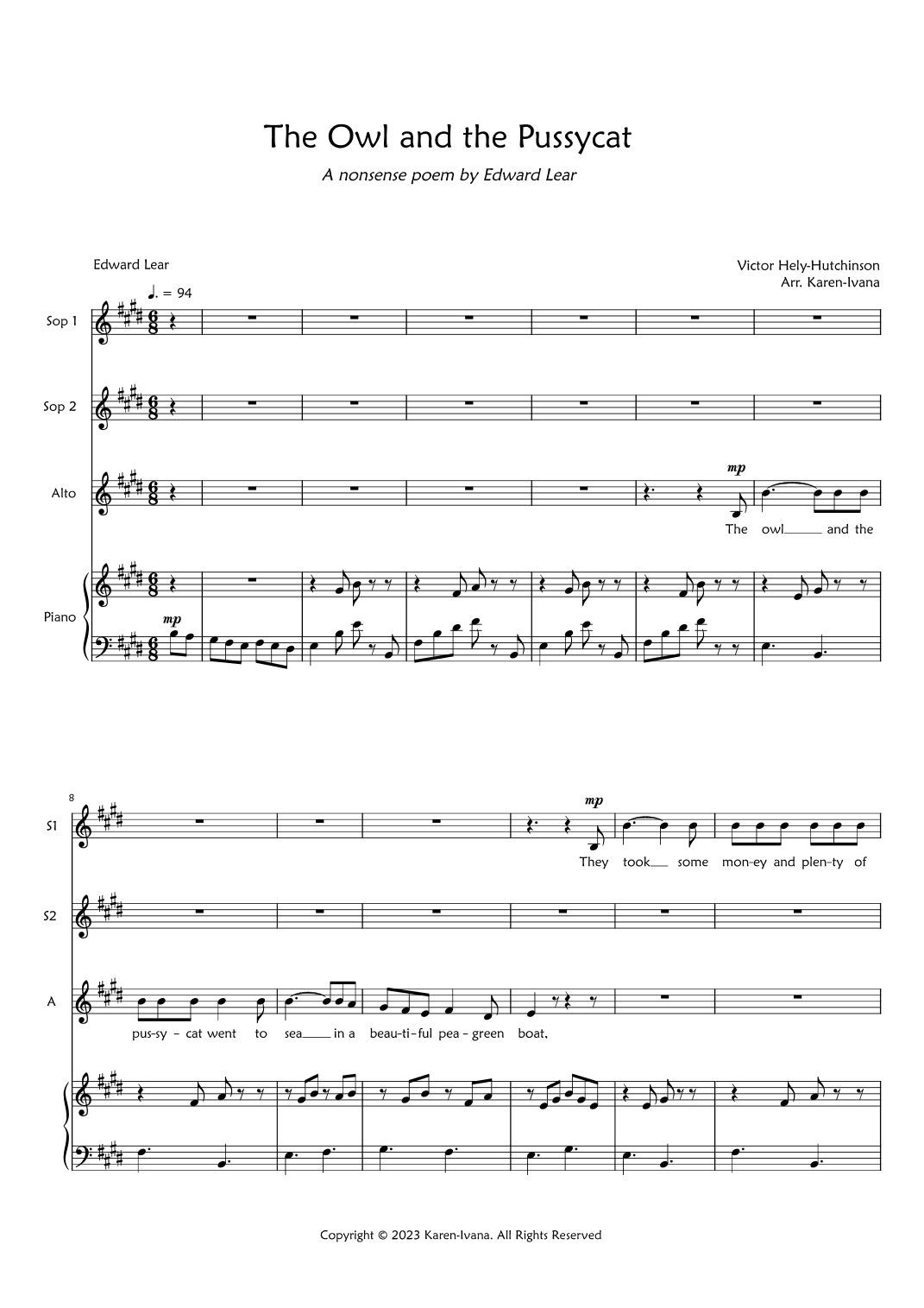 The Owl and the Pussycat (arr. Karen Ivana)