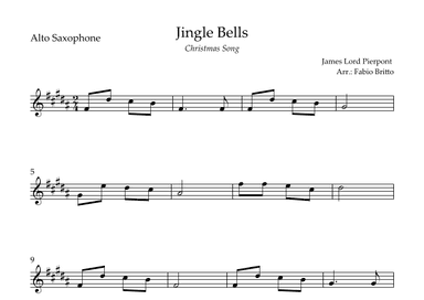 Jingle Bells (Christmas Song) for Alto Saxophone Solo (arr. Fabio Britto)