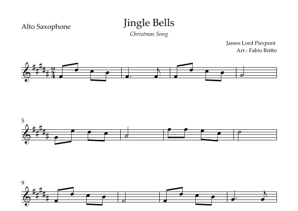 Jingle Bells (Christmas Song) for Alto Saxophone Solo (arr. Fabio Britto)