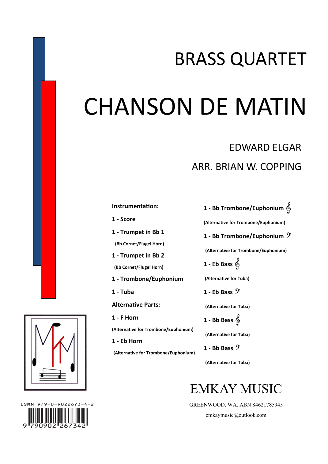 CHANSON DE MATIN – BRASS QUARTET (arr. BRIAN W. COPPING)