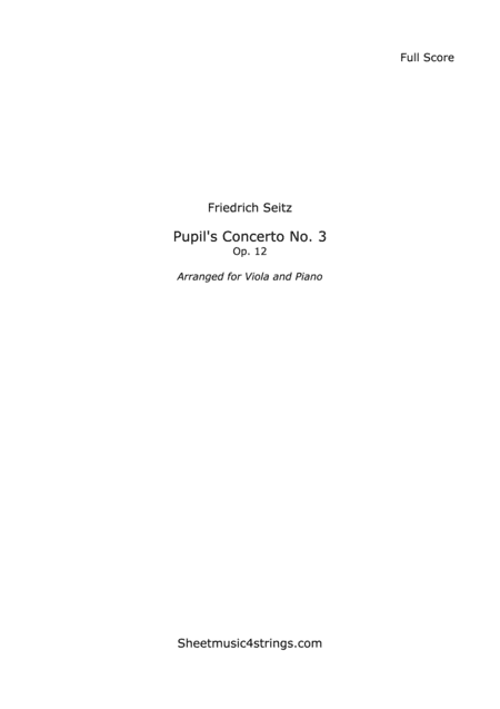 Seitz, F. - Concerto No. 3, Op. 12, for Viola and Piano (arr. Linda Scott)