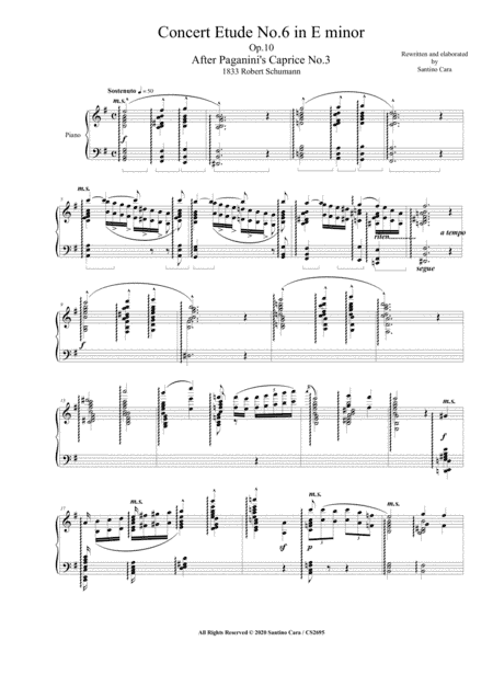 Schumann - Concert Etude No.6 in E minor Op.10 for Piano after Paganini's Caprices (arr. Santino Cara)