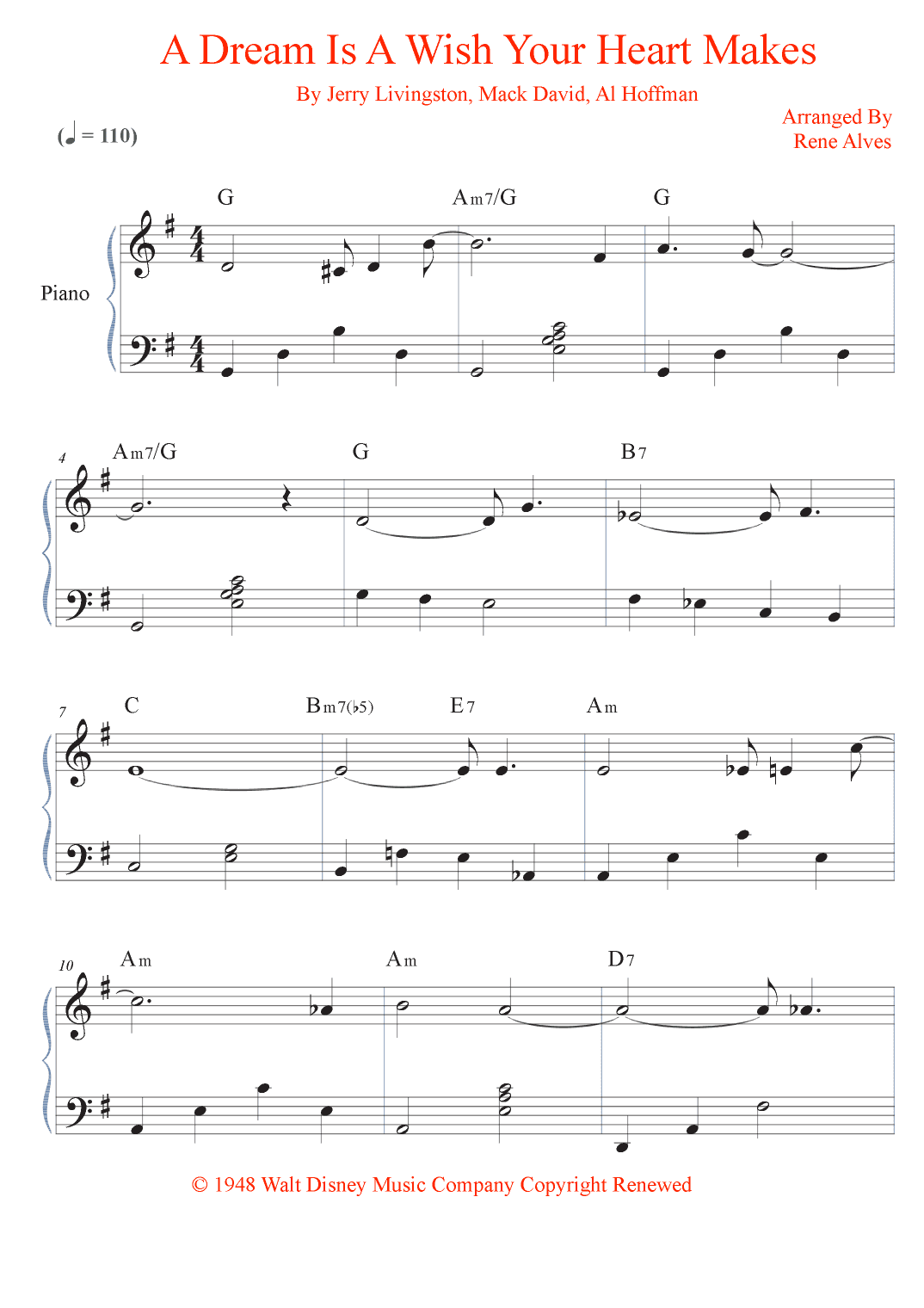 A Dream Is A Wish Your Heart Makes (arr. Rene Alves)