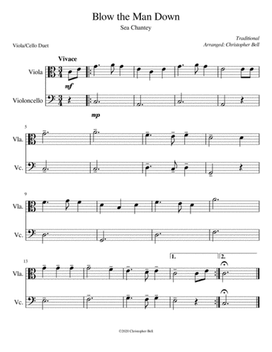 Blow The Man Down - Easy Viola/Cello Duet (arr. Christopher Bell)
