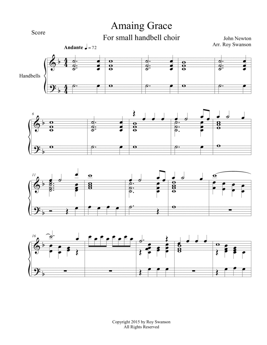 Amazing Grace for Small Handbell Choir (arr. Roy Swanson)