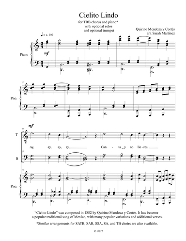 Cielito Lindo (TBB, Accompanied) (arr. Sarah Martinez)