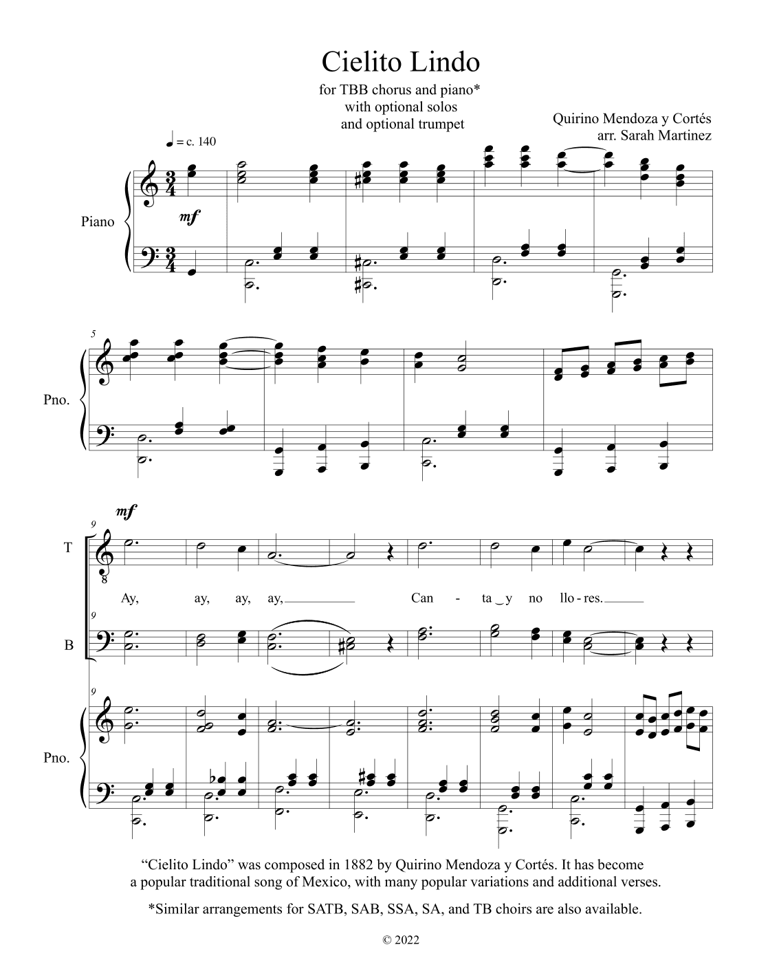 Cielito Lindo (TBB, Accompanied) (arr. Sarah Martinez)