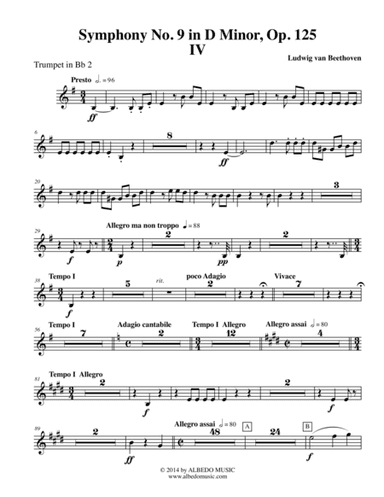 Beethoven Symphony No. 9, Movement IV - Trumpet in Bb 2 (Transposed Part), Op. 125 (arr. Doug Clyde)