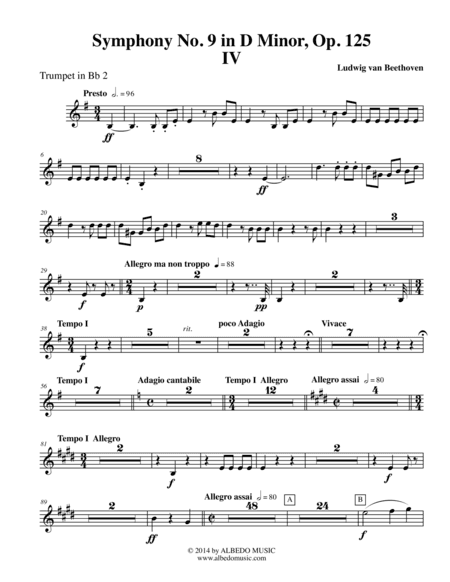 Beethoven Symphony No. 9, Movement IV - Trumpet in Bb 2 (Transposed Part), Op. 125 (arr. Doug Clyde)