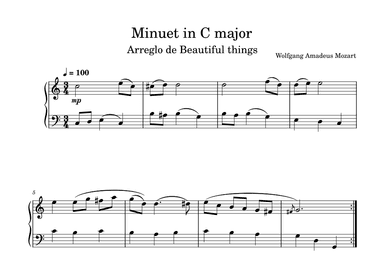 Minuet in C mayor-Wolfgang Amadeus Mozart (arr. Beautiful things)