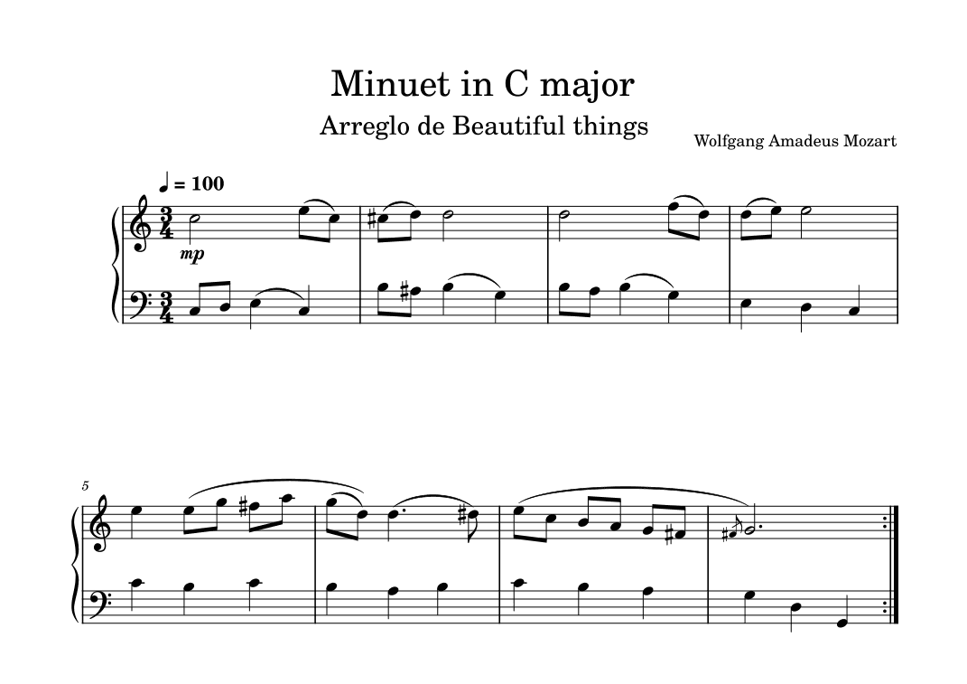 Minuet in C mayor-Wolfgang Amadeus Mozart (arr. Beautiful things)