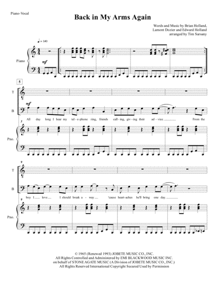 Back In My Arms Again (arr. Tim Sarsany)