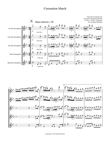 Coronation March (Db) (Saxophone Quintet - 3 Altos, 1 Tenor, 1 Bari) (arr. Regis Bookshar)