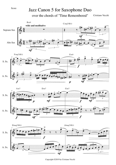 Jazz Canon 5 for Saxophone Duo
