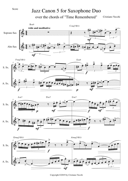 Jazz Canon 5 for Saxophone Duo