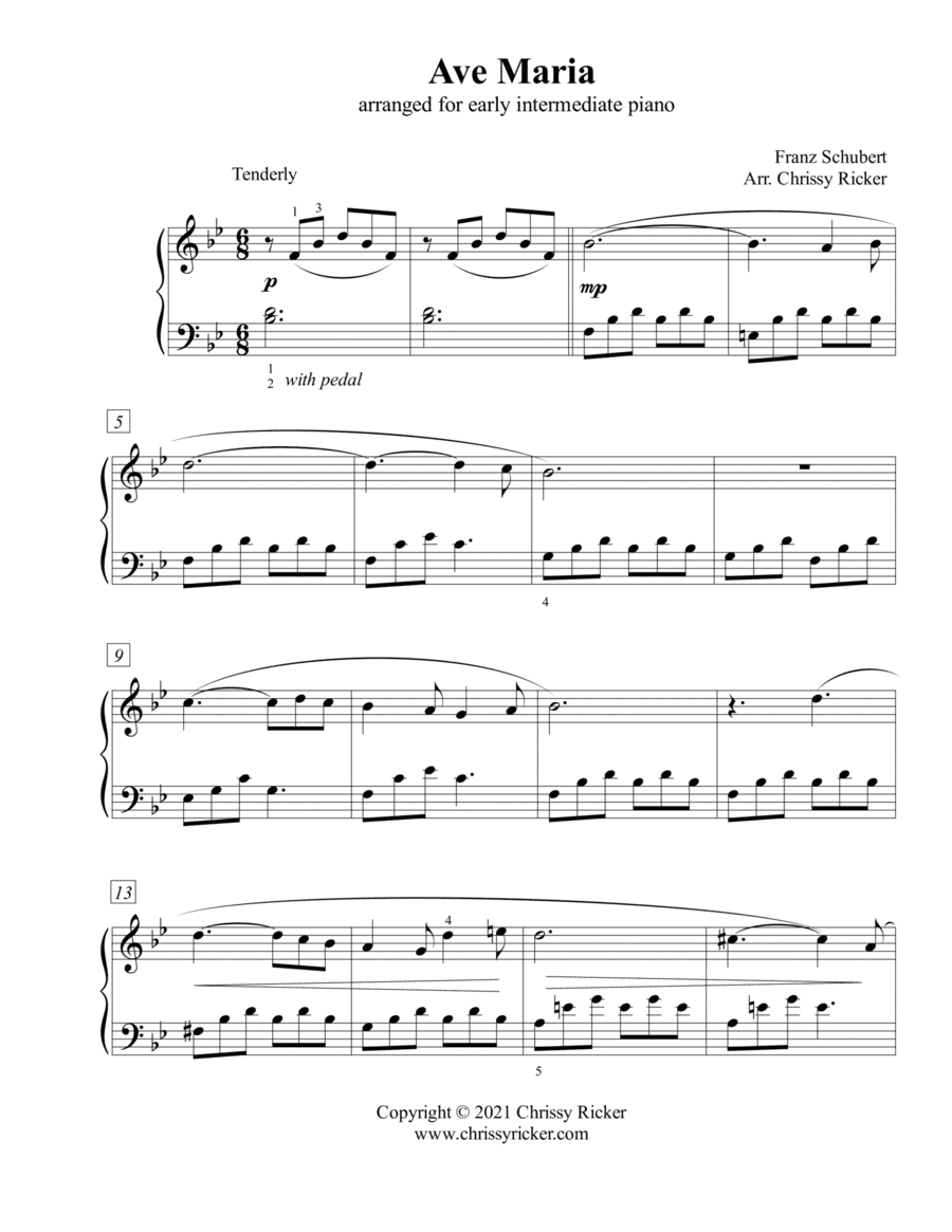 Ave Maria - early intermediate piano (arr. Chrissy Ricker)