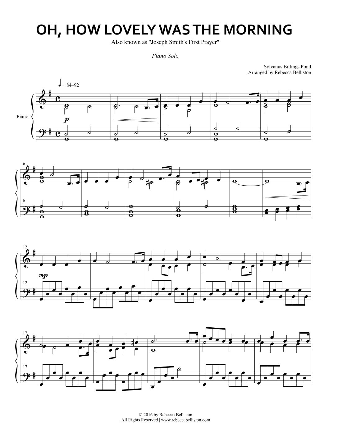 Oh, How Lovely Was the Morning/Joseph Smith's First Prayer (Piano Solo) (arr. Rebecca Belliston)