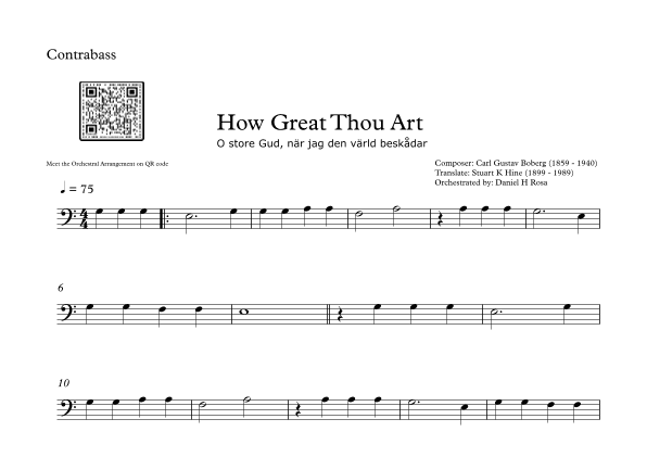 How Great Thou Art - "O store Gud." - Easy Contrabass (arr. Daniel H Rosa)
