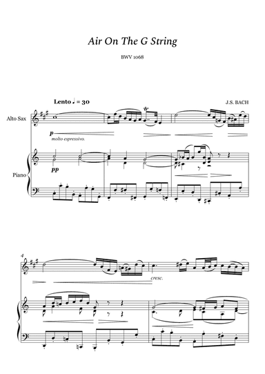 Bach - Air on the G String for Alto Sax and Piano (arr. Cássio Silva Chaves)