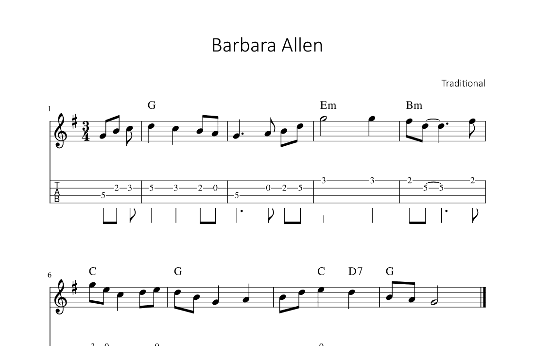 Barbara Allen (arr. songbooks.info)