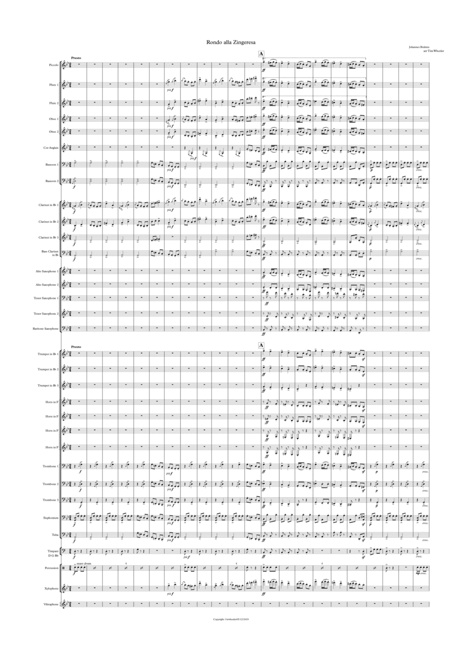 Brahms arr Timothy R Wheeler Rondo alla Zingeresa, Op.25 (arr. Published by Plantagenet Publishing)